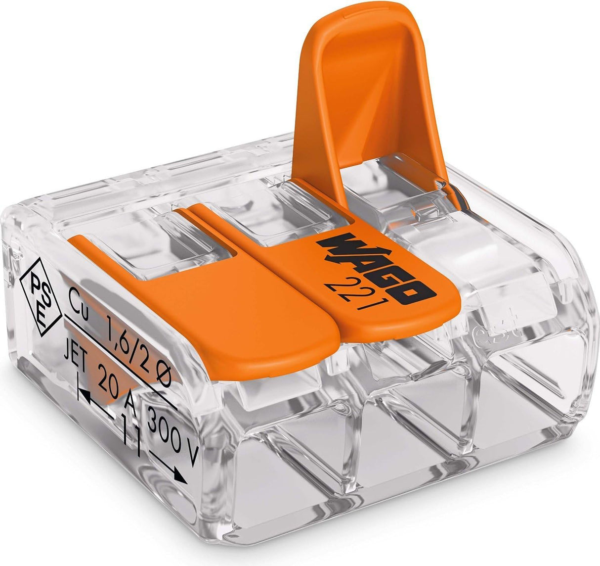 WAGO 221-413 Lever-Nuts 3 Port Conductor Compact Wire Connectors (50/Bag)