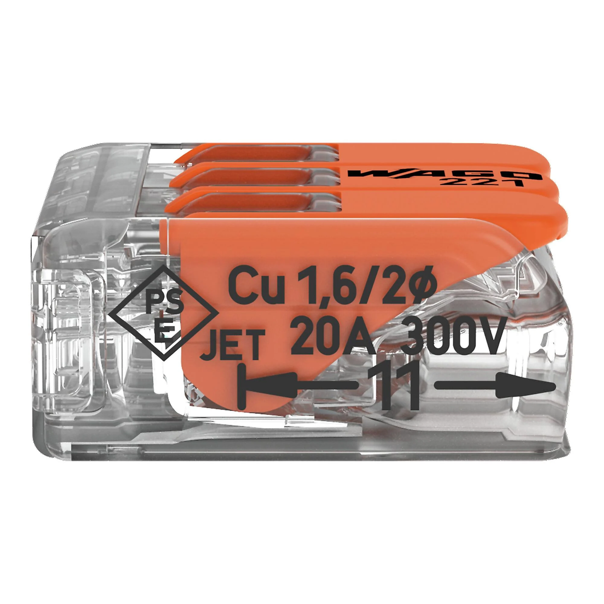 WAGO 221-413 Lever-Nuts 3 Port Conductor Compact Wire Connectors (50/Bag)