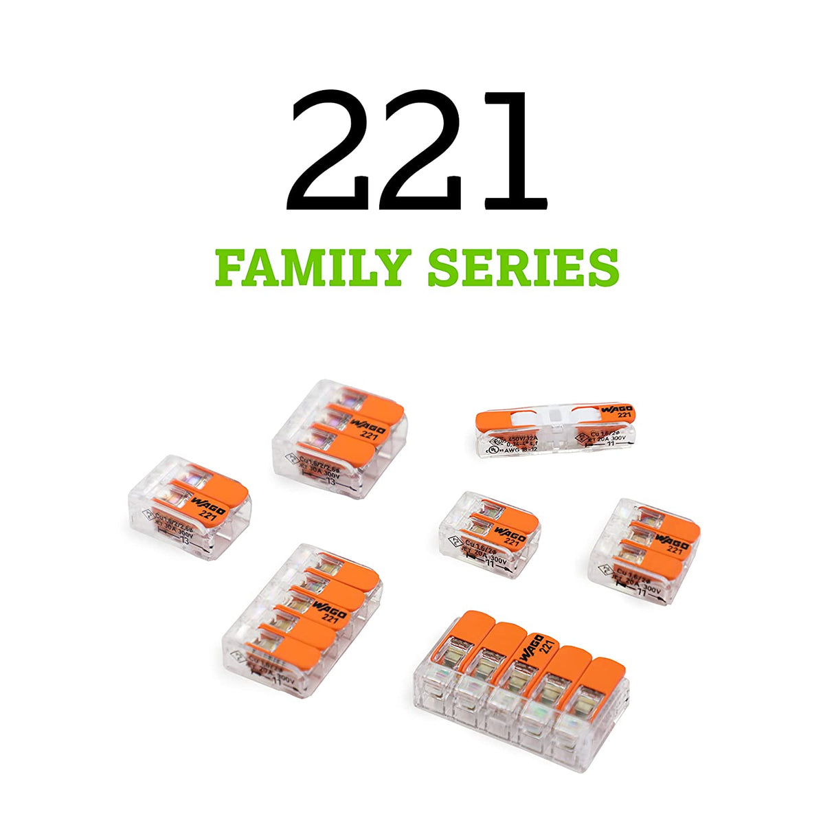 WAGO 221-413 Lever-Nuts 3 Port Conductor Compact Wire Connectors (50/Bag)