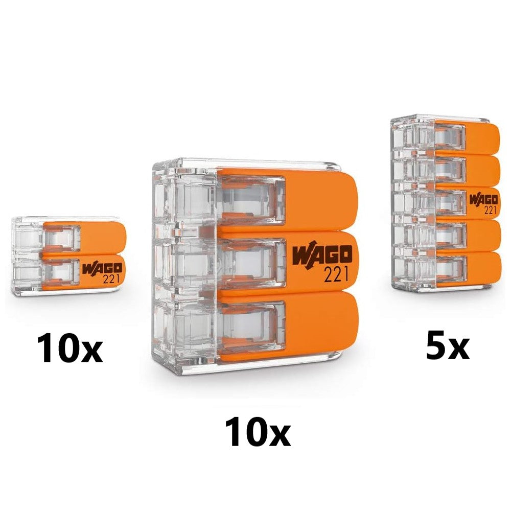 Wago 221 Set - 221-412 (10) 221-413 (10) 221-415 (5) Splicing Connector, Lever-Nut Assortment Pack for All Wire 12-24 AWG