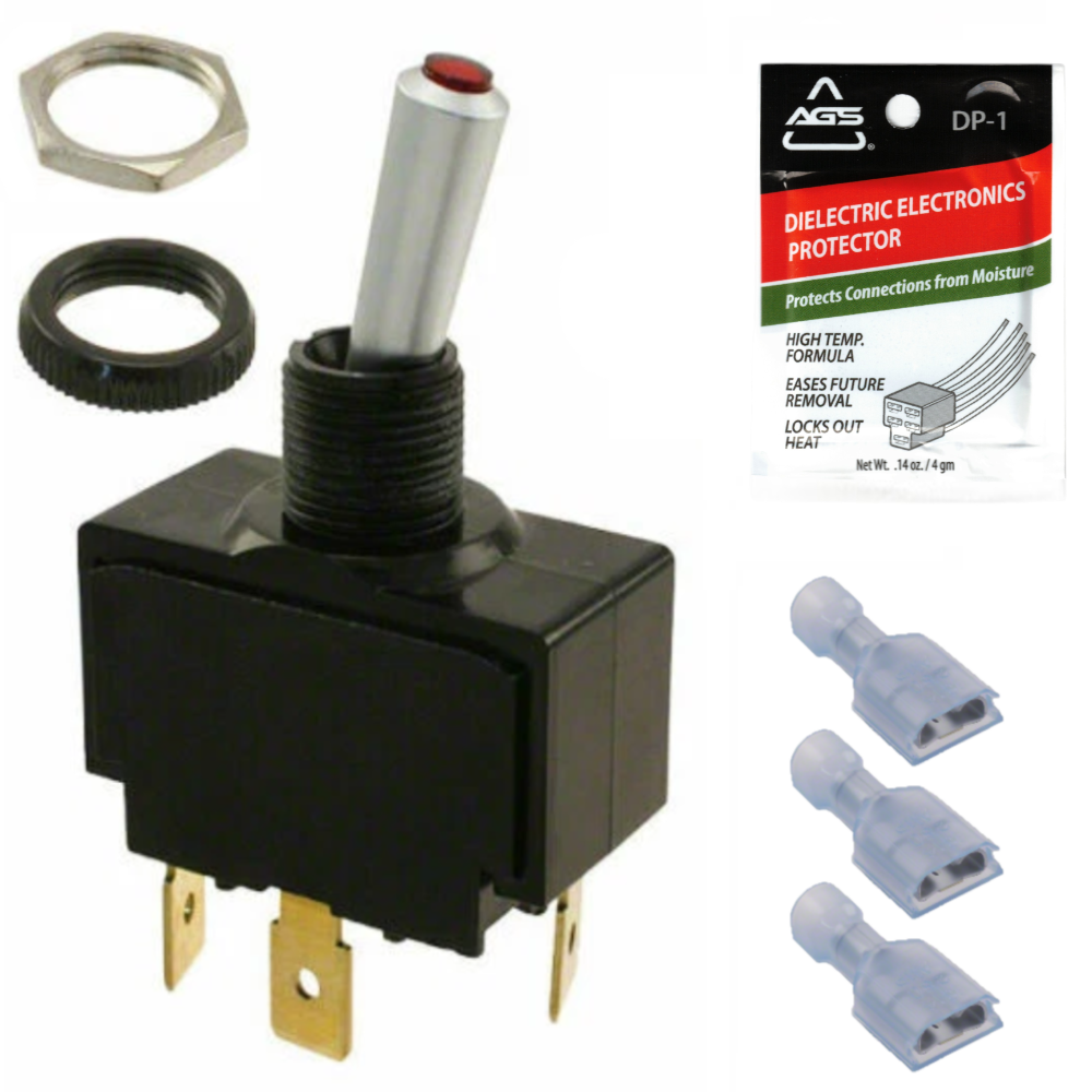 12V Waterproof Marine Toggle Rocker Switch Kit, Genuine OEM Carling Marine Grade SPST On-Off Maintained, Red Lighted 15A Heavy Duty 3-Pin Panel Sealed for Boat Dash & Automotive