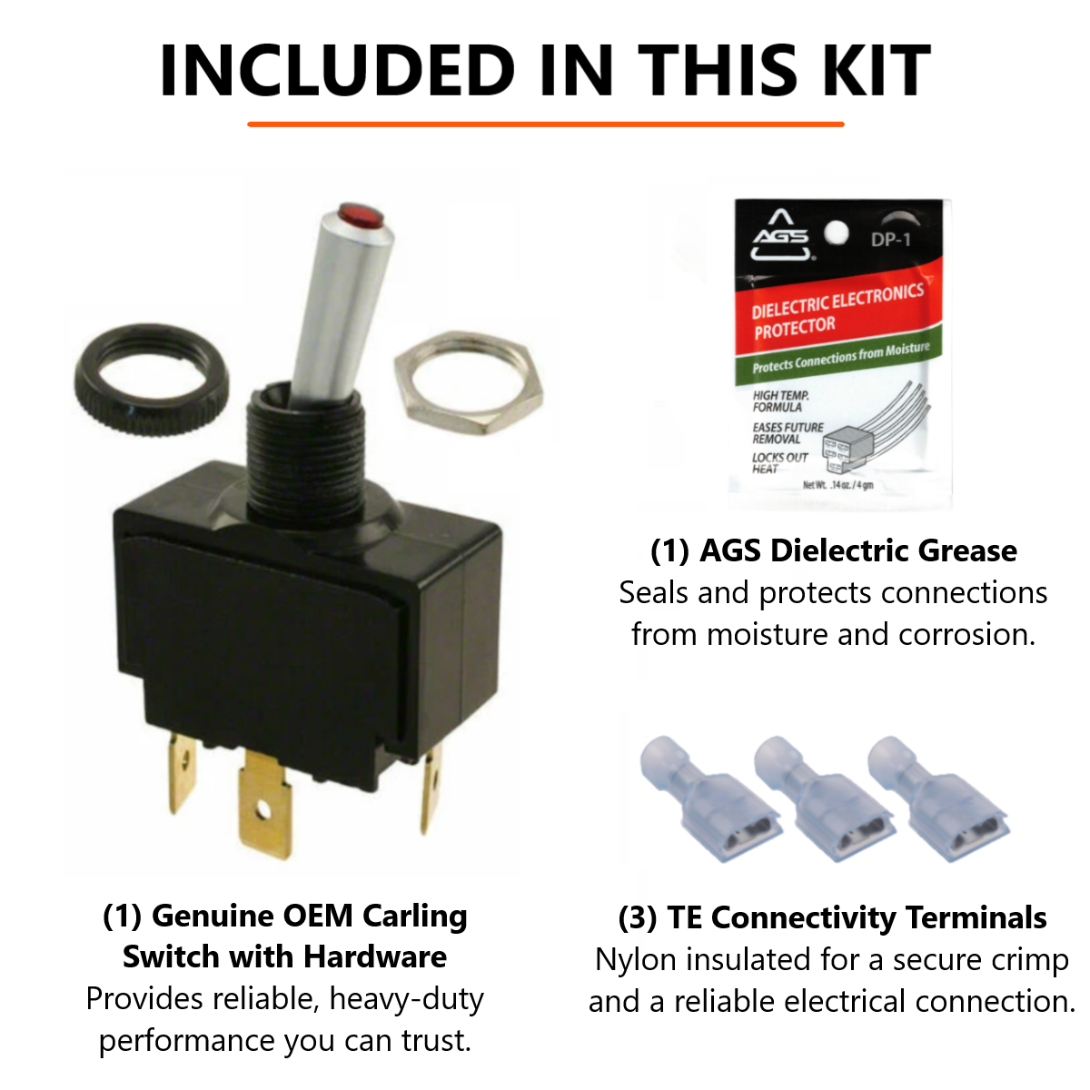 12V Waterproof Marine Toggle Rocker Switch Kit, Genuine OEM Carling Marine Grade SPST On-Off Maintained, Red Lighted 15A Heavy Duty 3-Pin Panel Sealed for Boat Dash & Automotive