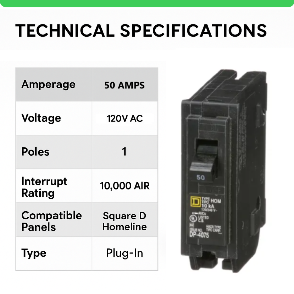 Square D Homeline 50 Amp Circuit Breaker - 1-Pole (HOM150)