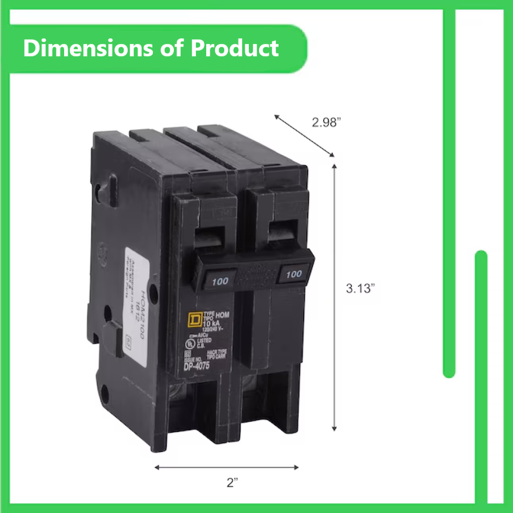 Square D HOM2100 Homeline 100 Amp Miniature Circuit Breaker 2 Pole (120/240V, 100A)