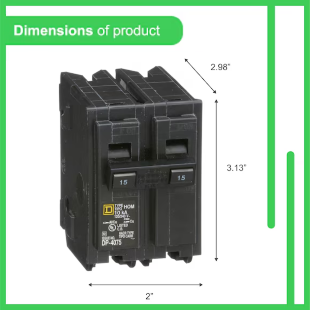 Square D Homeline 15 Amp Circuit Breaker - 2-Pole (HOM215)
