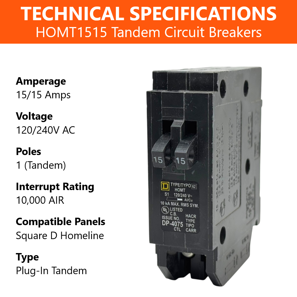 Square D Homeline Tandem 15/15 Amp Circuit Breaker - 1-Pole (HOMT1515)