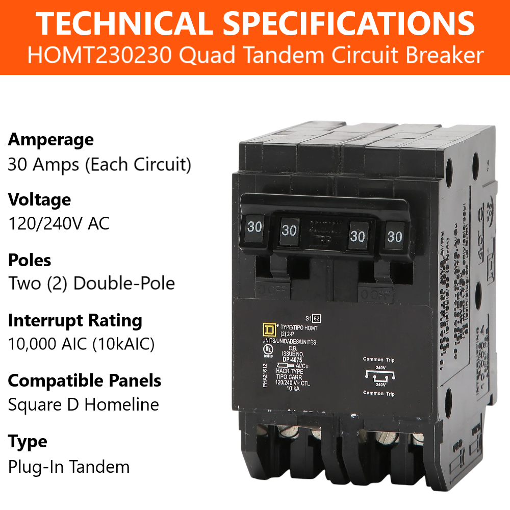 Square D Homeline Quadplex 30/30 Amp Circuit Breaker - 2-Pole (HOMT230230)