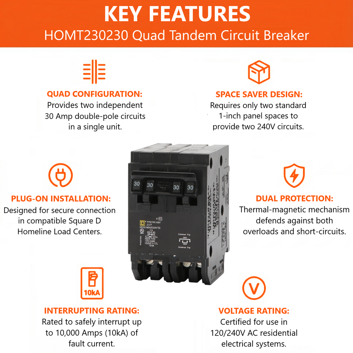 Square D Homeline Quadplex 30/30 Amp Circuit Breaker - 2-Pole (HOMT230230)