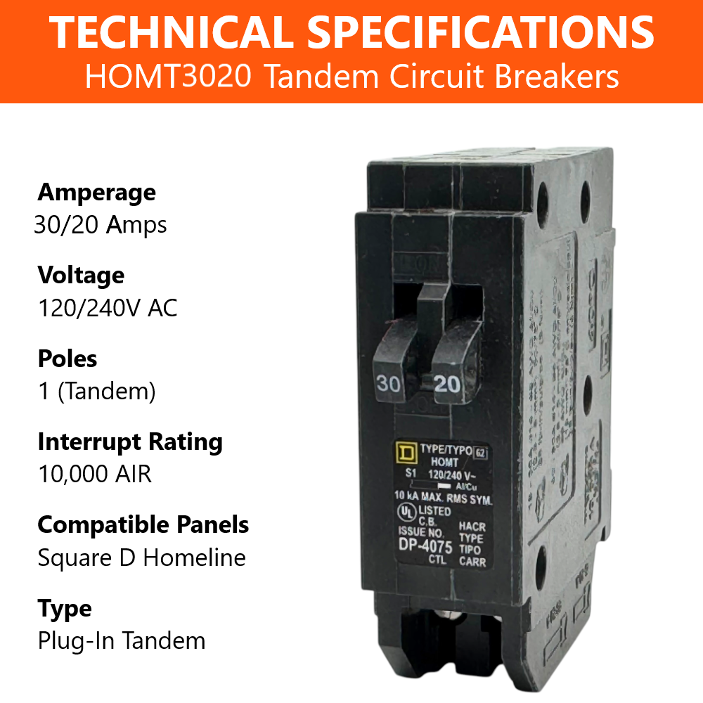 Square D Homeline Tandem 30/20 Amp Circuit Breaker - 1-Pole (HOMT3020)