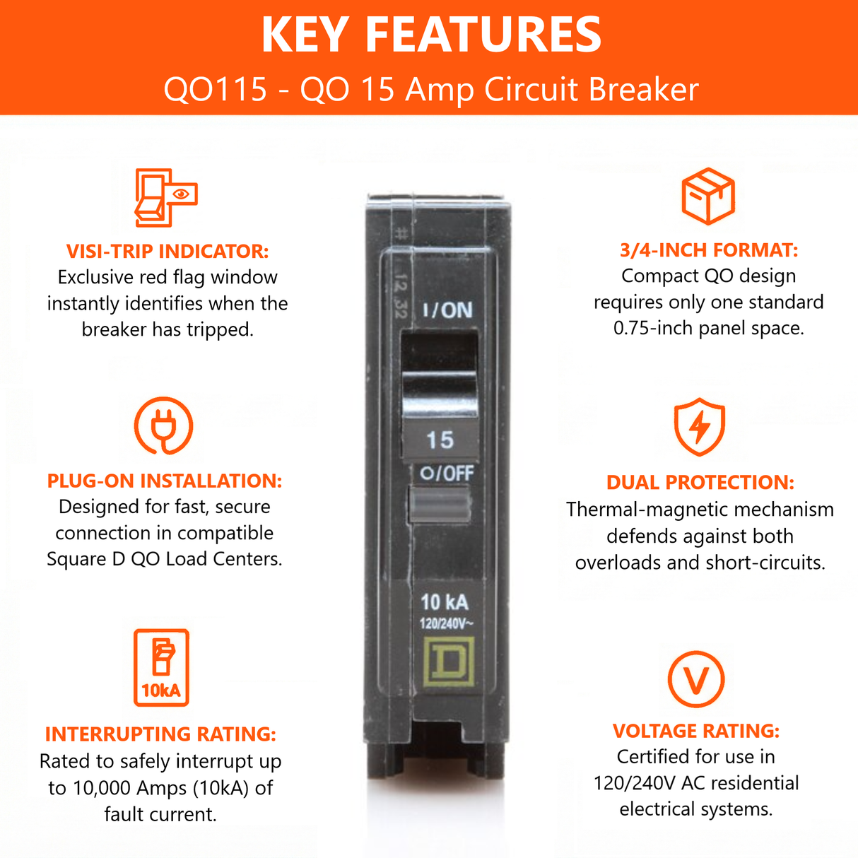Square D QO 15 Amp Circuit Breaker - 1-Pole (QO115)