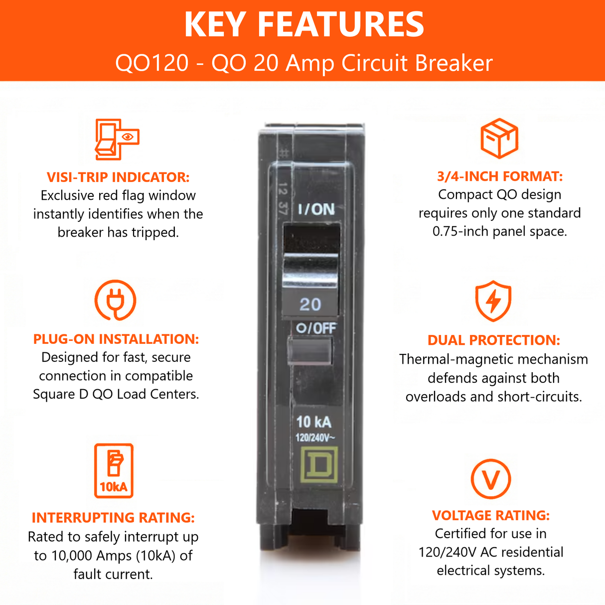 Square D QO 20 Amp Circuit Breaker - 1-Pole (QO120)