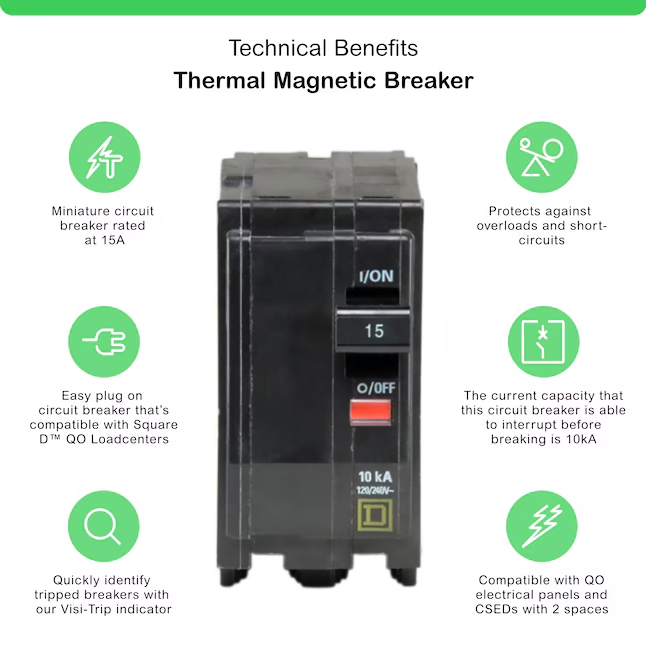 Square D QO 15 Amp Circuit Breaker - 2-Pole (QO215)