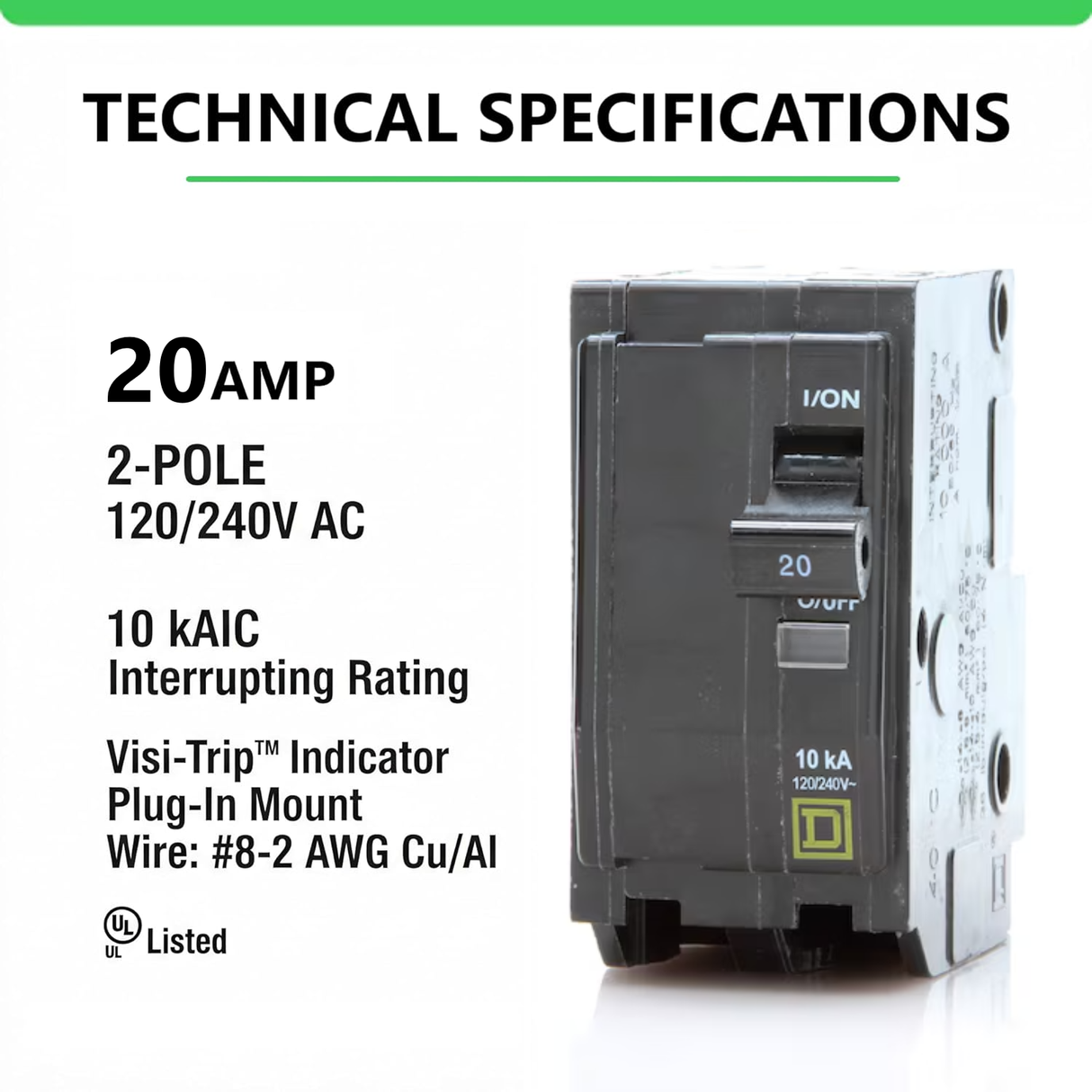 Square D QO 20 Amp Circuit Breaker - 2-Pole (QO220)