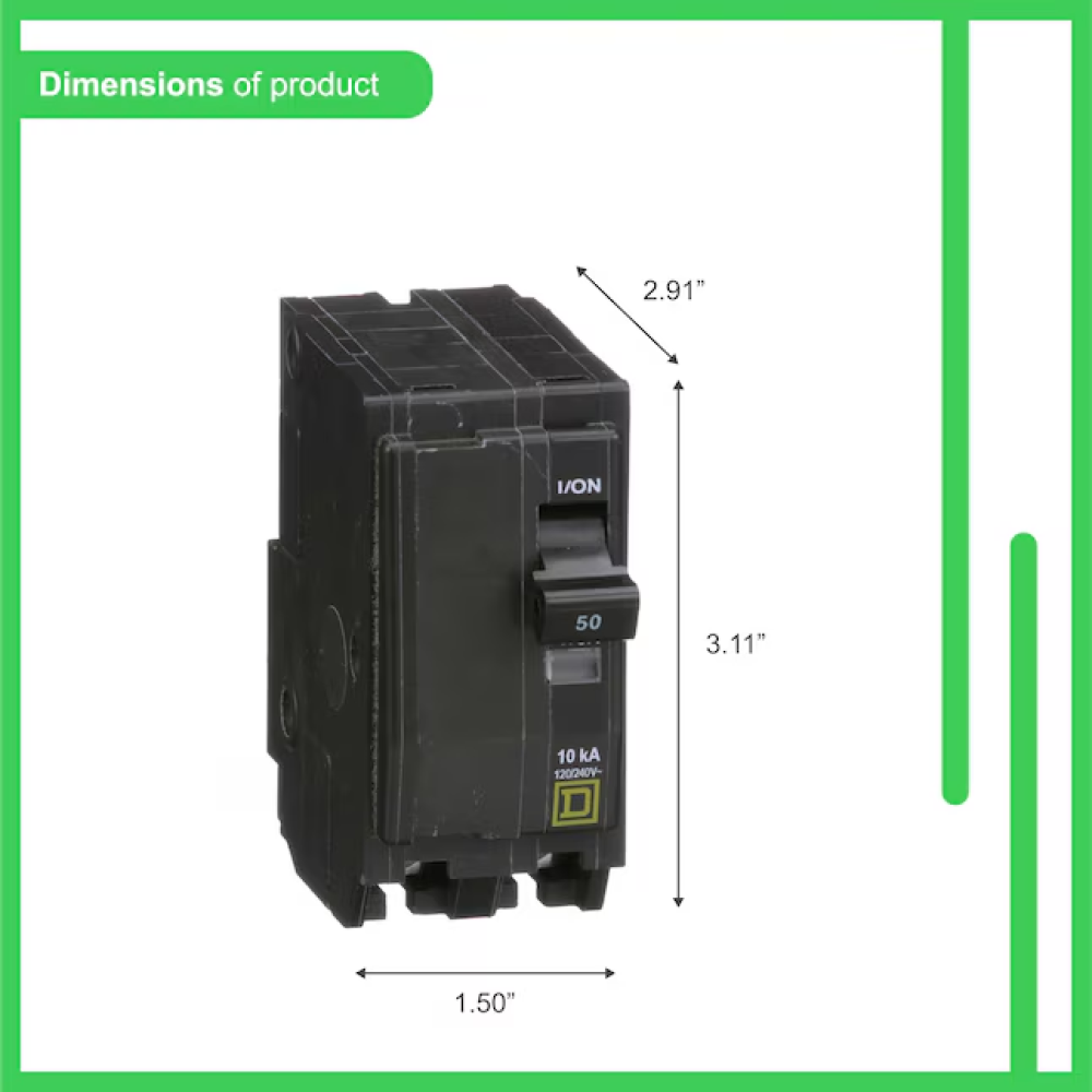 Square D QO250 – 50 Amp 50A Double Pole Plug-in QO Series Circuit Breaker