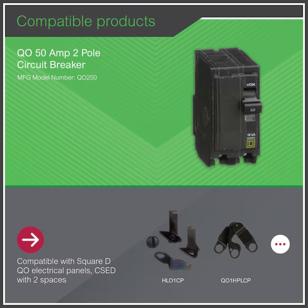 Square D QO250 – 50 Amp 50A Double Pole Plug-in QO Series Circuit Breaker