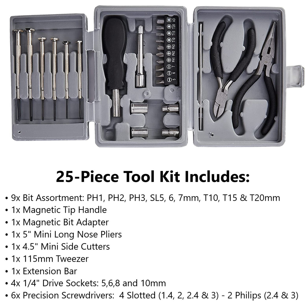 DURATOOL 25-Piece Mini Tool Kit Set for Home, Office, Dorm, and Basic Repairs - Portable Small Tool Kit with Case for Travel