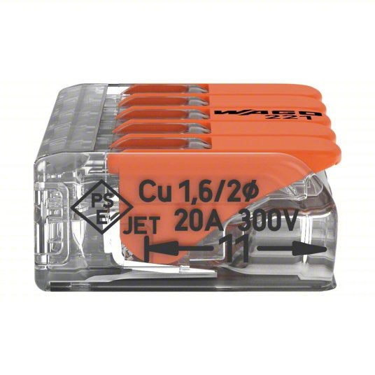WAGO 221-415 - 221 Series 5 Conductor AWG 24 – 12 Transparent Body Connector w/Levers - 50 Pack