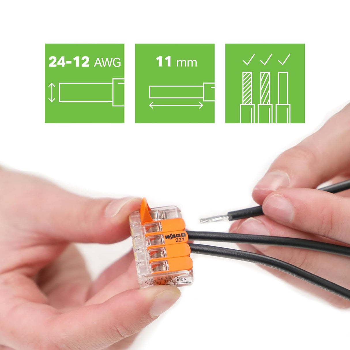 WAGO 221-415 - 221 Series 5 Conductor AWG 24 – 12 Transparent Body Connector w/Levers - 50 Pack