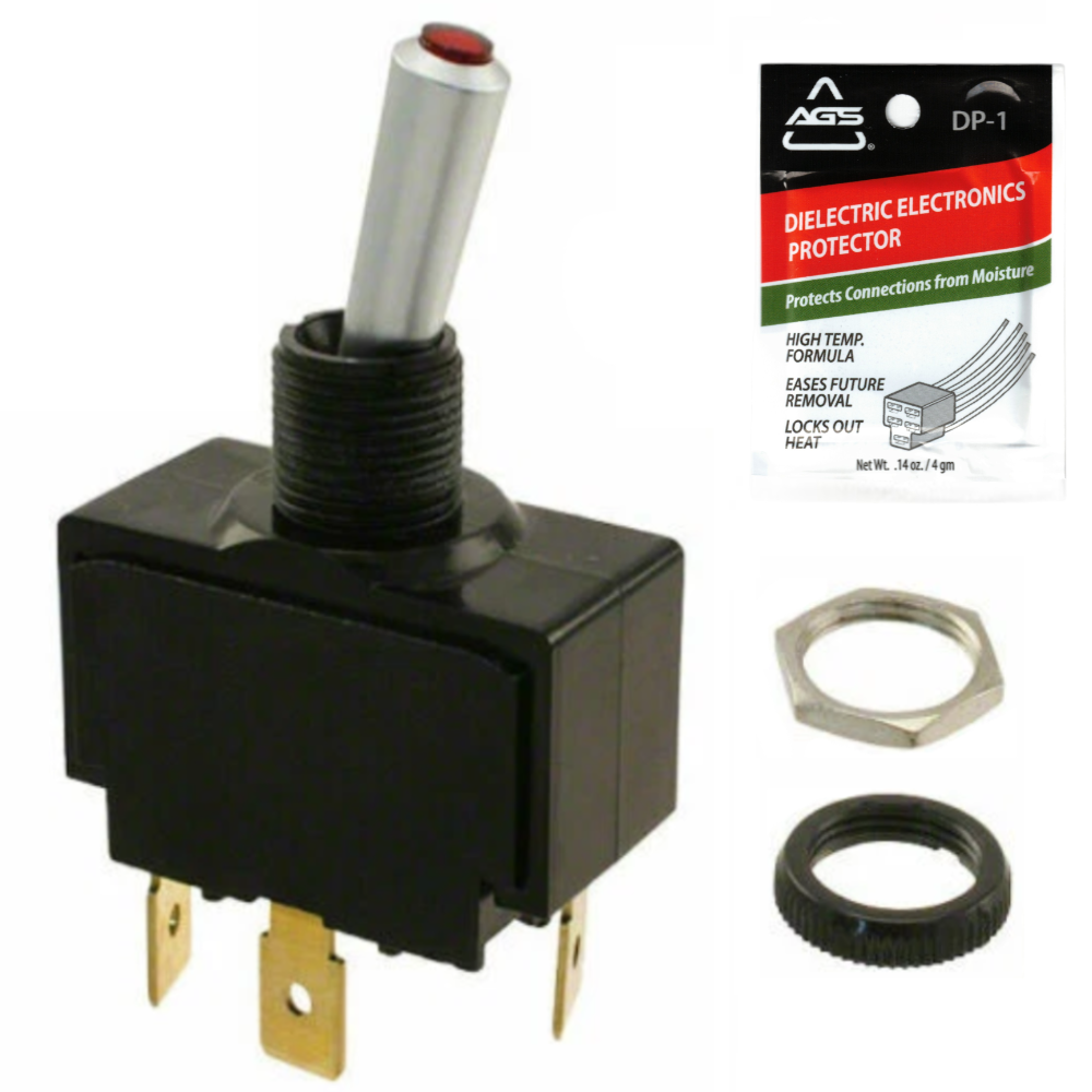 12V Waterproof Marine Toggle Rocker Switch Kit, Genuine OEM Carling Marine Grade SPST On-Off Maintained, Red Lighted 15A Heavy Duty 3-Pin Panel Sealed for Boat Dash & Automotive