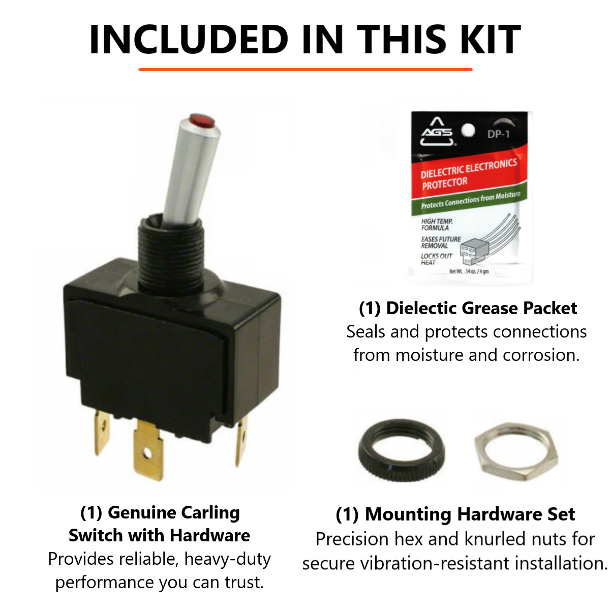 12V Waterproof Marine Toggle Rocker Switch Kit, Genuine OEM Carling Marine Grade SPST On-Off Maintained, Red Lighted 15A Heavy Duty 3-Pin Panel Sealed for Boat Dash & Automotive