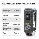 Square D Homeline 15 Amp Circuit Breaker - 1-Pole (HOM115)