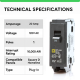 Square D Homeline 20 Amp Circuit Breaker - 1-Pole (HOM120)