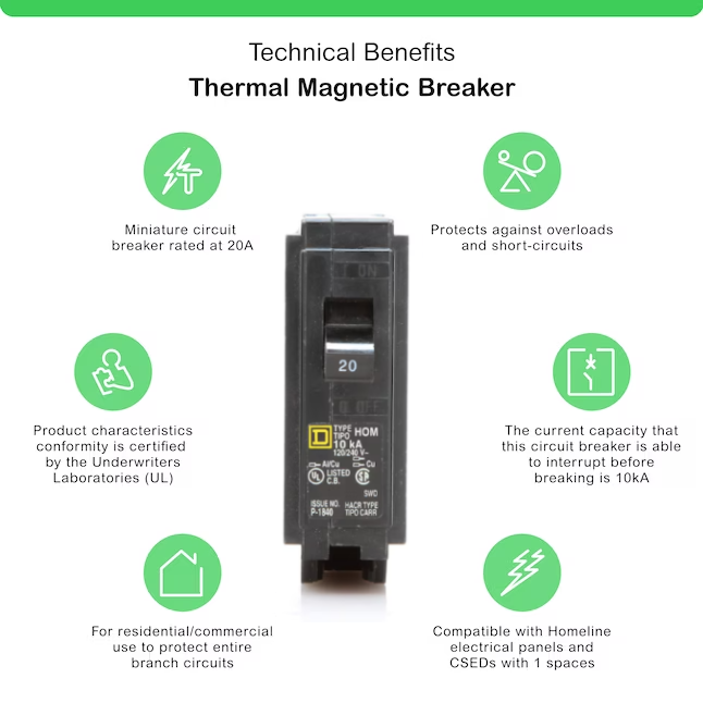 Hom120 Square D Homeline 20 Amp Circuit Breaker - 1-Pole (HOM120 ...