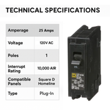 Square D Homeline 25 Amp Circuit Breaker - 1-Pole (HOM125)