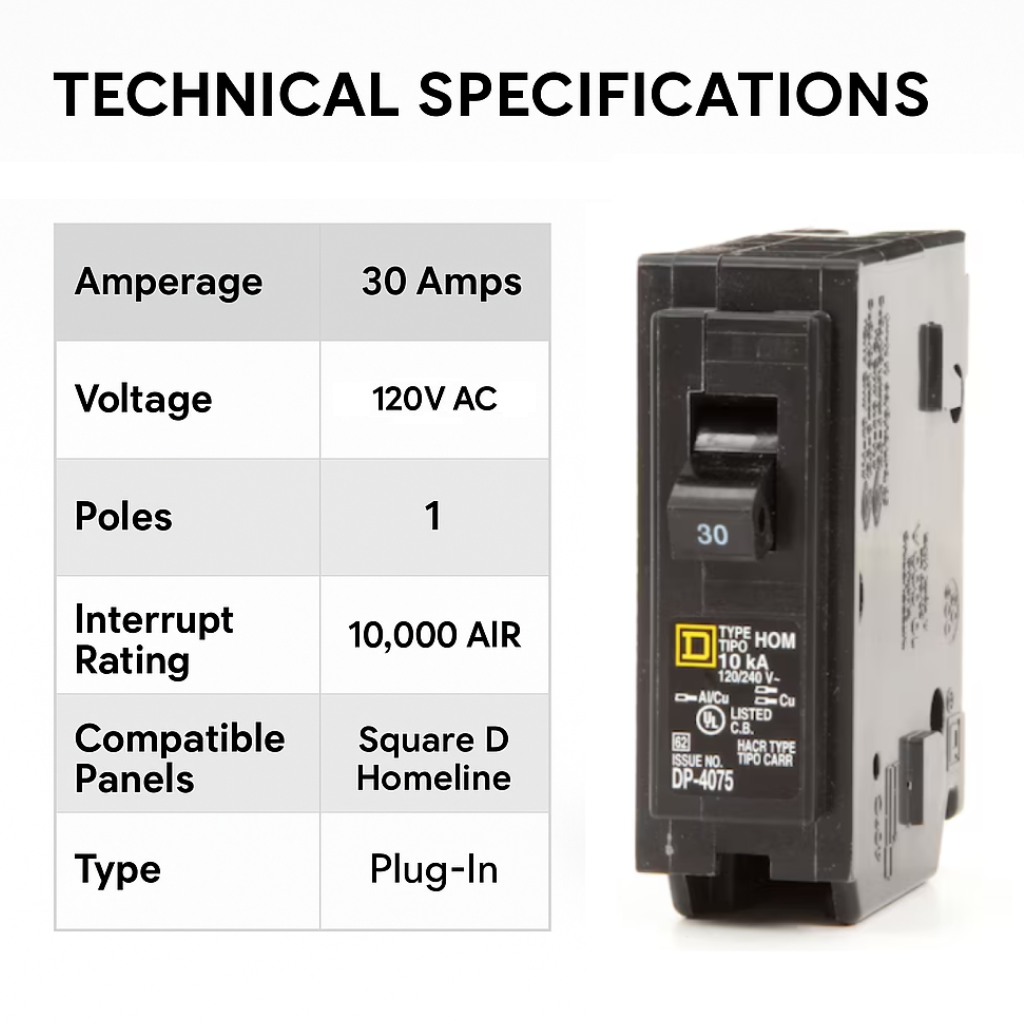 Hom130 Square D Homeline 30 Amp Circuit Breaker - 1-Pole (HOM130 ...