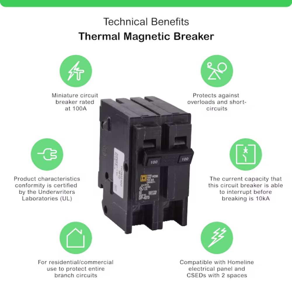 Square D HOM2100 Homeline 100 Amp Miniature Circuit Breaker 2 Pole (120/240V, 100A)