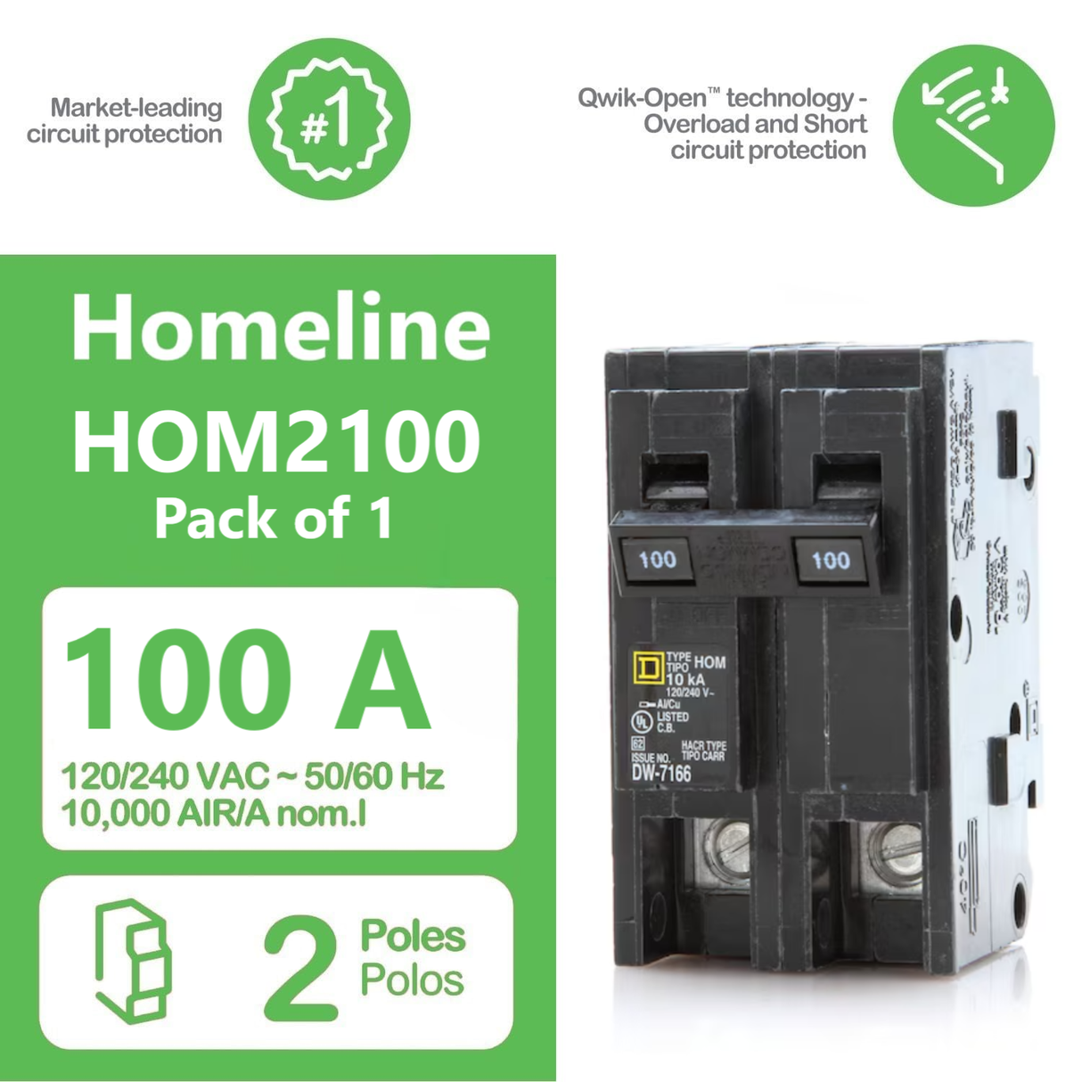 Square D Homeline 100 Amp Circuit Breaker - 2-Pole (HOM2100)