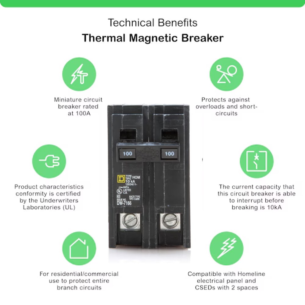 Square D Homeline 100 Amp Circuit Breaker - 2-Pole (HOM2100)