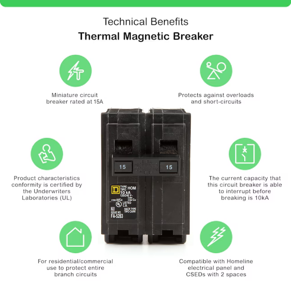 Square D Homeline 15 Amp Circuit Breaker - 2-Pole (HOM215)