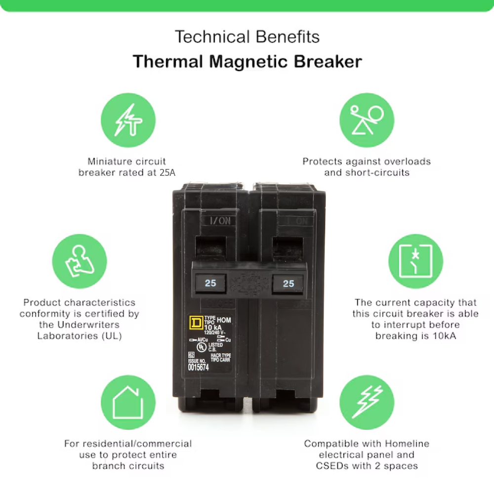 Square D Homeline 25 Amp Circuit Breaker - 2-Pole (HOM225)