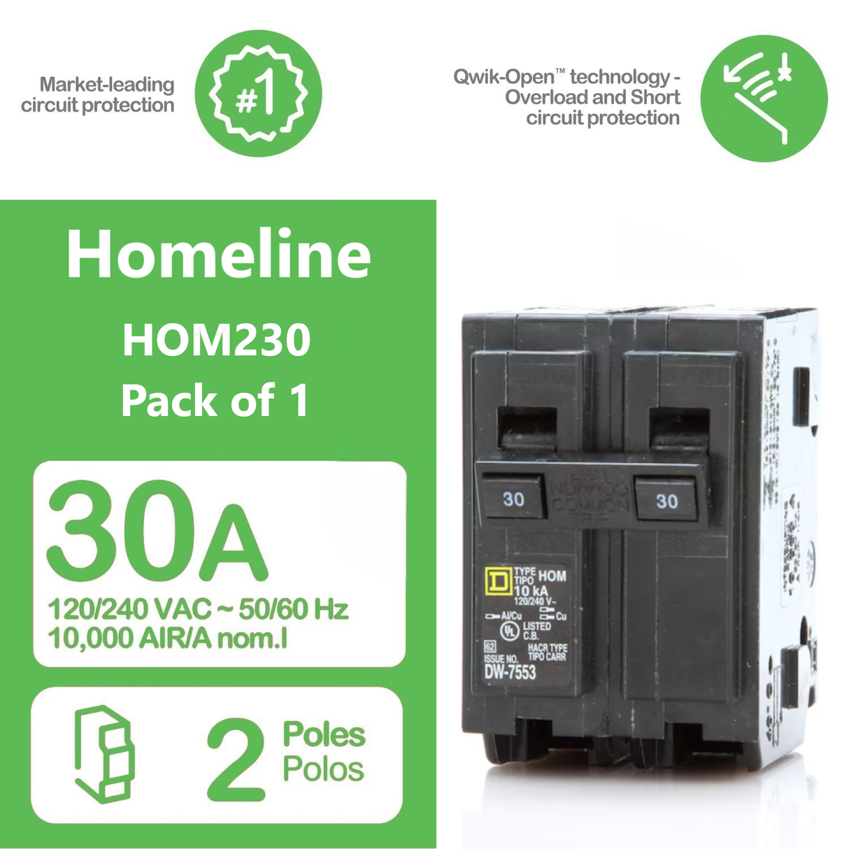 Square D Homeline 30 Amp Circuit Breaker - 2-Pole (HOM230)