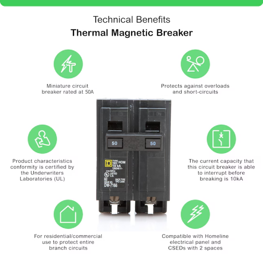 Hom250 Square D Homeline 50 Amp Circuit Breaker - 2-Pole (HOM250 ...