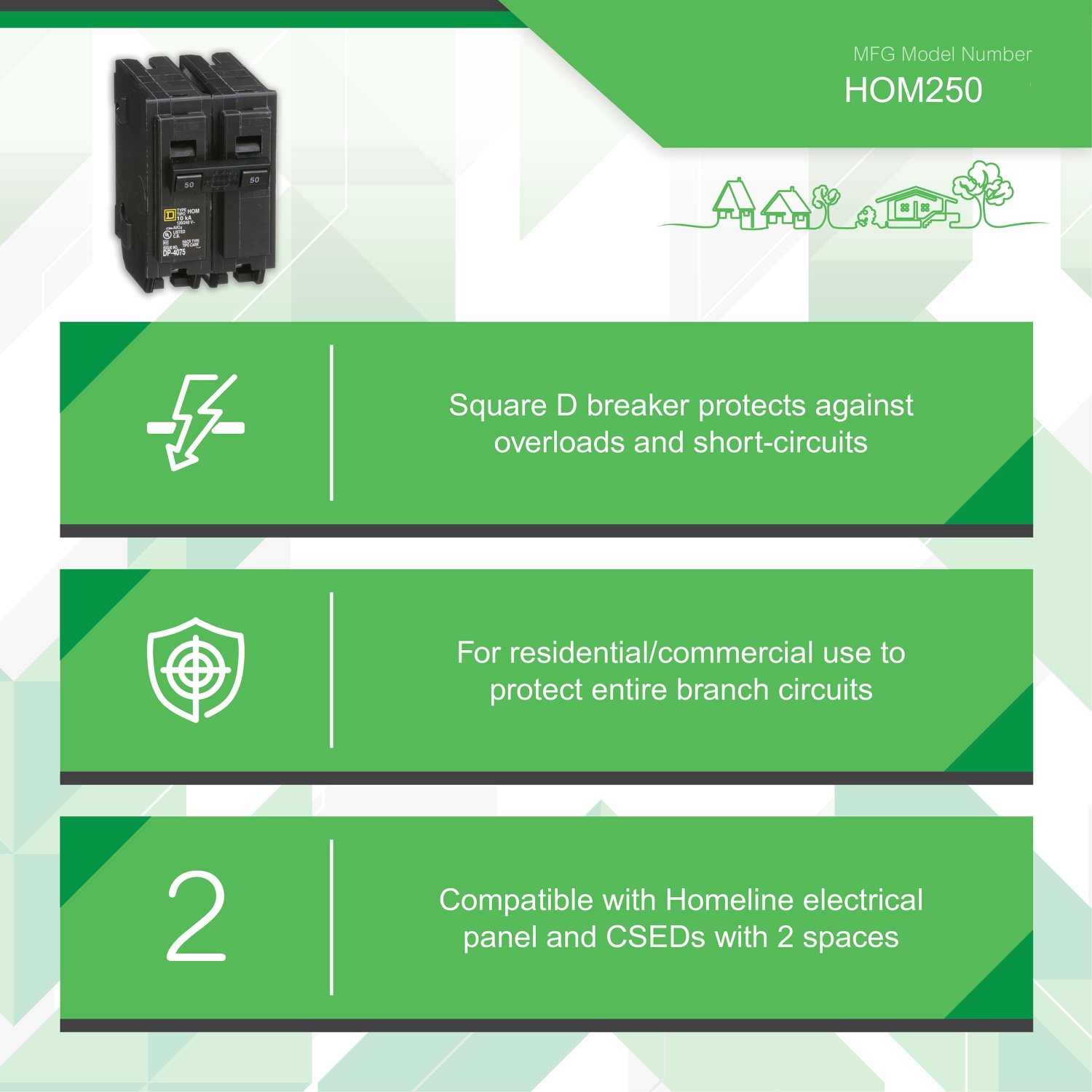 Square D 50 Amp Circuit Breaker HOM250 Homeline 2 Pole Plug In 50A, 12 – FalconSupply Co. Square D 50 Amp Circuit Breaker HOM250 Homeline 2 Pole Plug In 50A, 12 – FalconSupply Co.