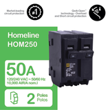 Square D 50 Amp Circuit Breaker HOM250 Homeline 2 Pole Plug In 50A, 120/240V, AC, Single Phase