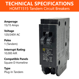 Square D Homeline Tandem 15/15 Amp Circuit Breaker - 1-Pole (HOMT1515)
