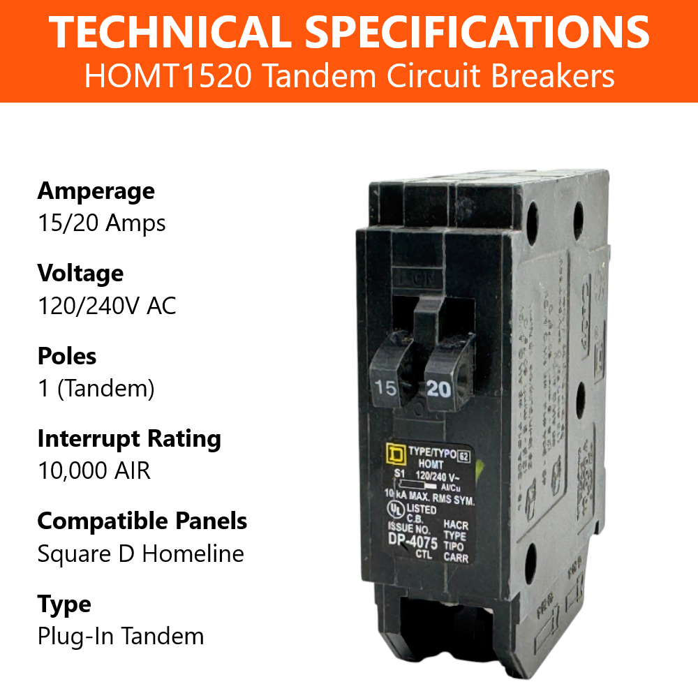 Square D Homeline Tandem 15/20 Amp Circuit Breaker - 1-Pole (HOMT1520)