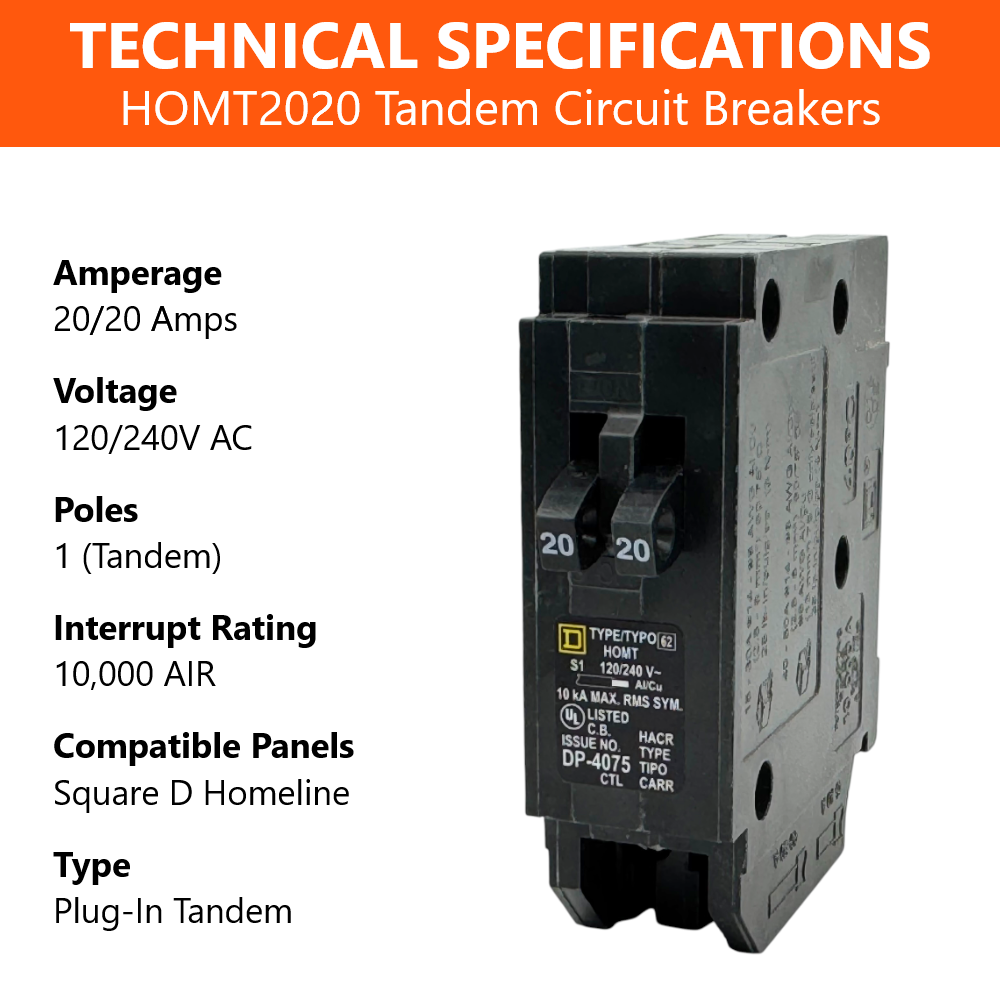 Square D Homeline Tandem 20/20 Amp Circuit Breaker - 1-Pole (HOMT2020)