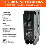 Square D Homeline Tandem 30/20 Amp Circuit Breaker - 1-Pole (HOMT3020)