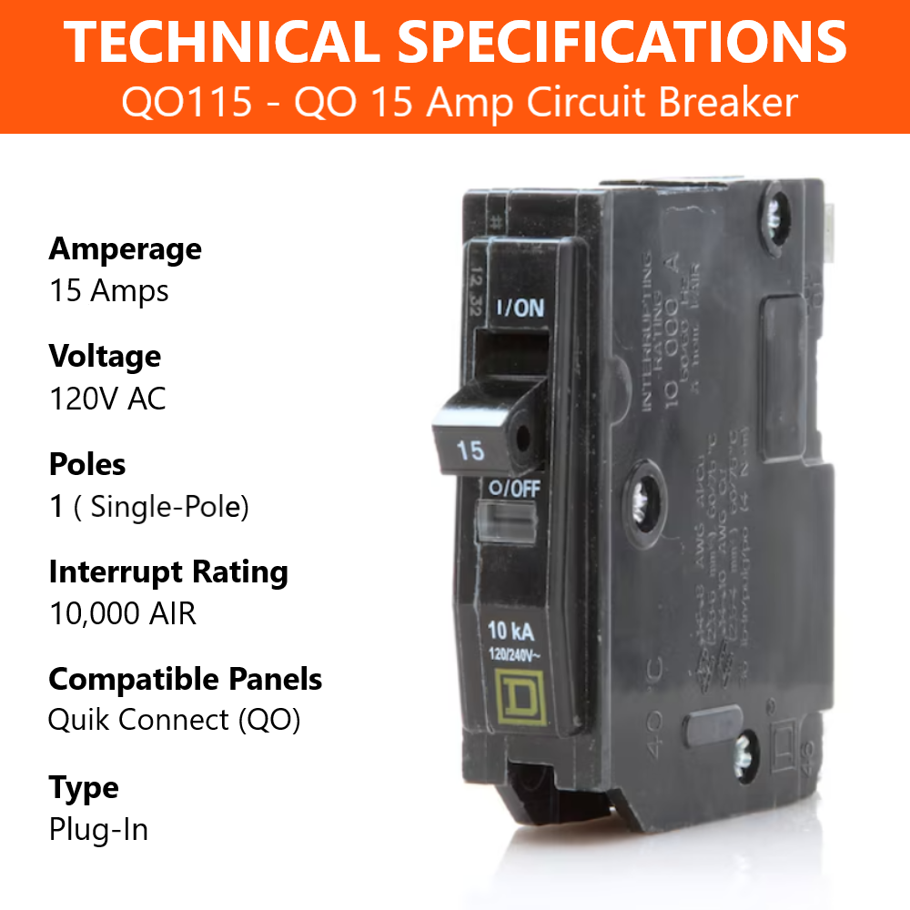Square D QO 15 Amp Circuit Breaker - 1-Pole (QO115)