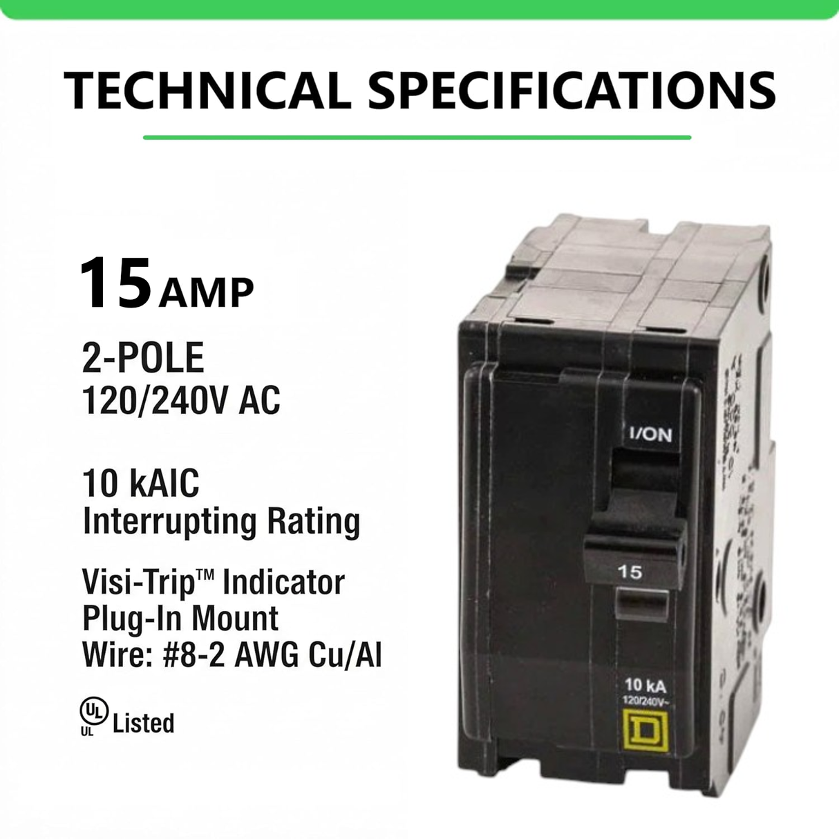 Square D QO 15 Amp Circuit Breaker - 2-Pole (QO215)