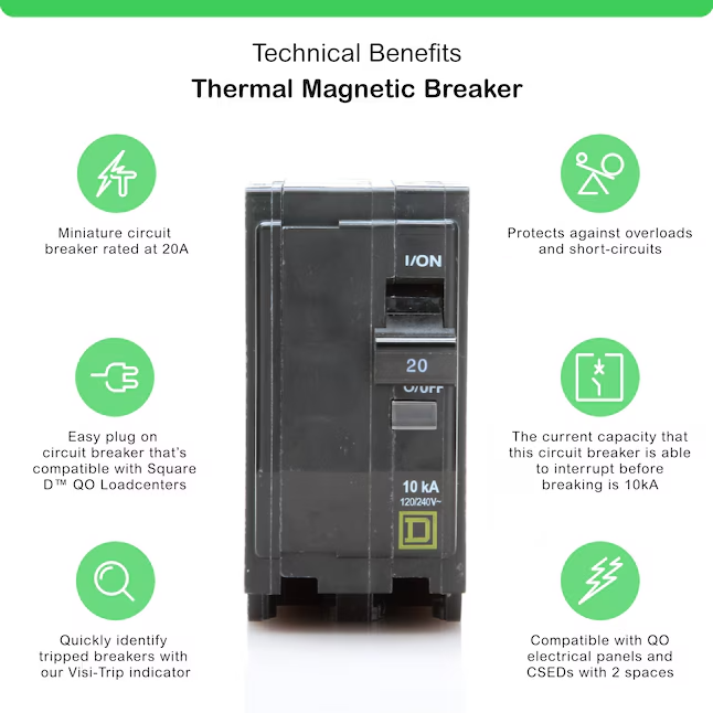 Square D QO 20 Amp Circuit Breaker - 2-Pole (QO220)
