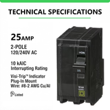 Square D QO 25 Amp Circuit Breaker - 2-Pole (QO225)