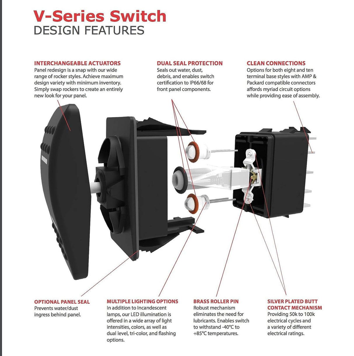 Carling Technologies VLD1S00B-AZC00-000 Rocker Switches DP (ON) Off(ON) 20A 12V Sealed Non-il
